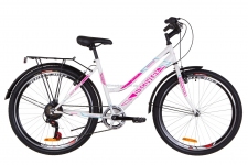 Велосипед 26 Discovery PRESTIGE WOMAN 14G Vbr рама-17 St бело-малиновый с голубым с багажником зад St, с крылом St 2019