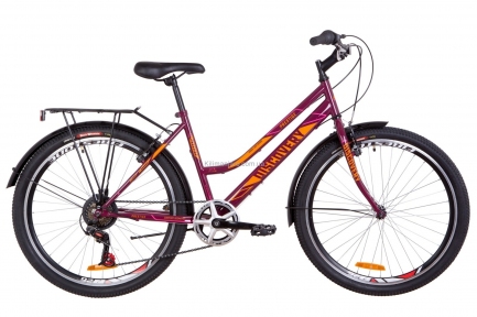 Велосипед 26 Discovery PRESTIGE WOMAN  14G  Vbr  рама-17 St бордово-оранжевый с розовым  с багажником зад St, с крылом St 2019
