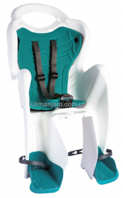 Сиденье задние (детское велокресло) Bellelli MR FOX Сlamp (на багажник) до 22 кг, белое с бирюзовой подкладкой