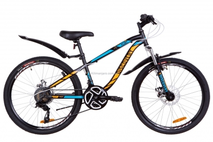 Велосипед 24 Discovery FLINT AM DD черно-синий с оранжевым 2019