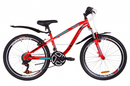 Велосипед 24 Discovery FLINT AM 14G  Vbr  рама-13 St красно-бирюзовый с черным  с крылом Pl 2019