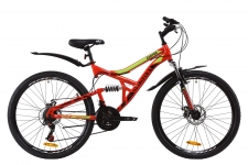 Велосипед 26 Discovery CANYON AM2 14G  DD  рама-17,5 St красно-салатовый с черным  с крылом Pl 2020