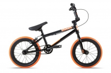 Велосипед BMX 14 Stolen AGENT (2021) BLACK W/ DARK NEON ORANGE TIRES
