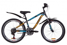 Велосипед 24 Discovery FLINT AM 14G  Vbr  рама-13 St черно-синий с оранжевым (м)  с крылом Pl 2019