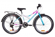 Велосипед 24 Discovery FLINT  MC 14G  Vbr  рама-14 St бело-голубой с розовым  с багажником зад St, с крылом St 2019