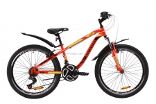 Велосипед 24 Discovery FLINT AM 14G  Vbr  рама-13 St красно-черный с салатовым  с крылом Pl 2020